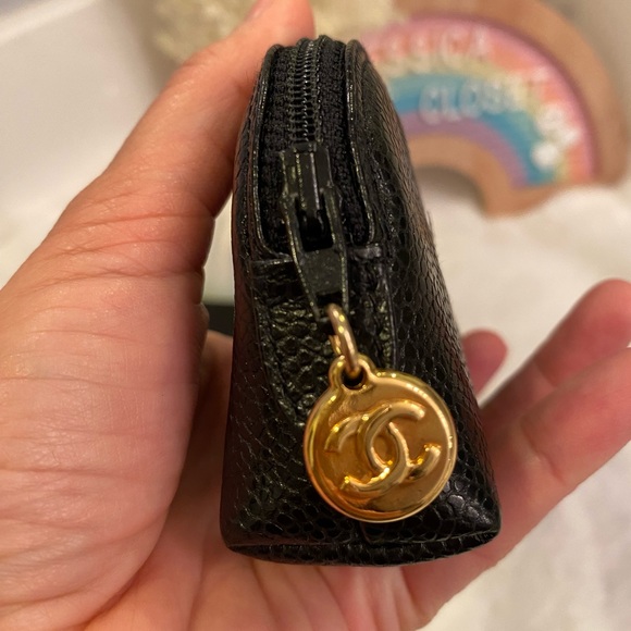 🎀 CHANEL CC Logo Coin Case Purse Mini Pouch Caviar Skin Leather Black - Picture 5 of 9